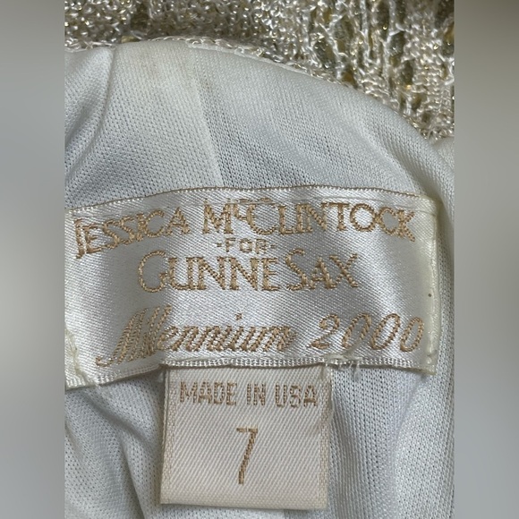 Gunne Sax dress maxi gown by Jessica Mclintock sz 7 knit gold sequin strapless - Picture 10 of 11